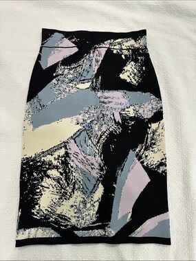BCBGMaxAzria Black Abstract Print Pencil Skirt with Pastel Accents